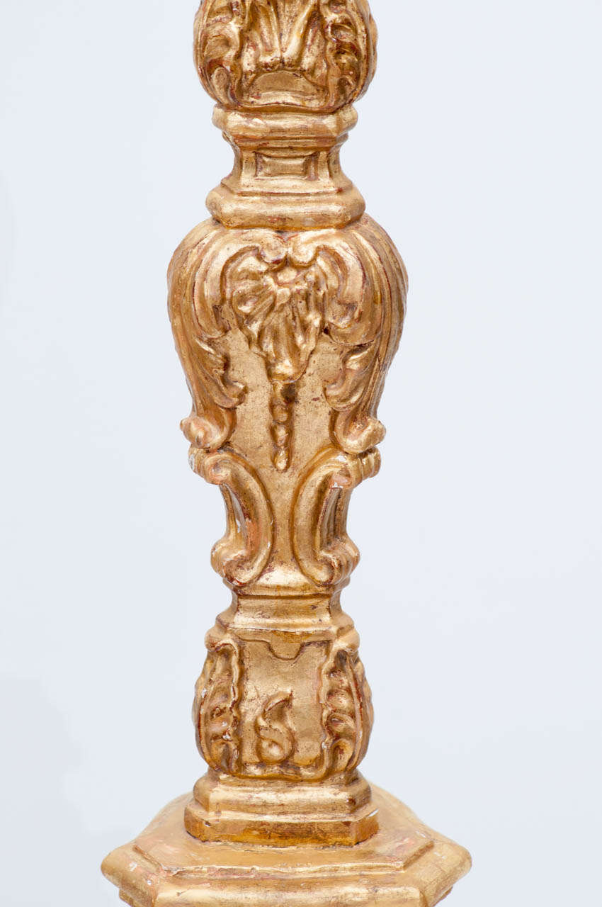 19th Century Italian Carved Gilt Wood Candlesticks In Excellent Condition For Sale In Kensington, MD