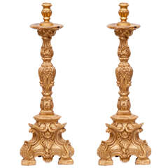 19th Century Italian Carved Gilt Wood Candlesticks