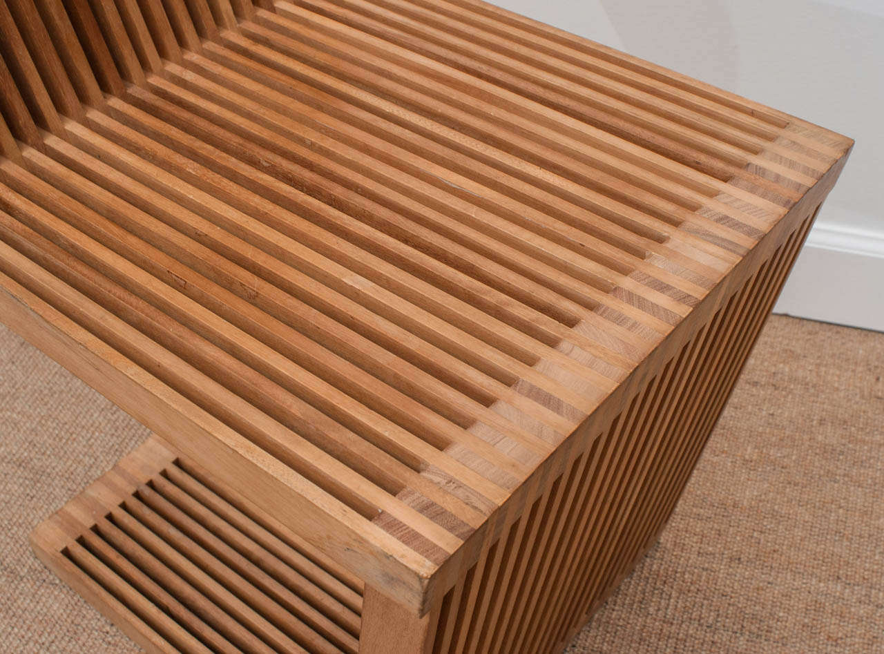 Set of Four Slatted Wood Cantilevered Chairs For Sale 1