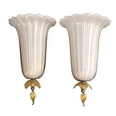 Pair of signed  Vintage Gold Blown Sconces by Barovier Toso