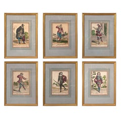 Set of 6 Hand Colored, 18th c. Engravings