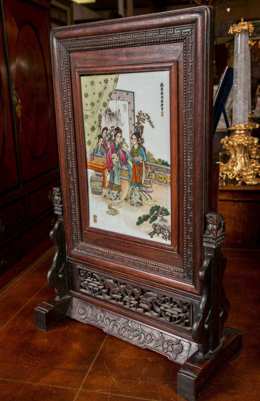 20th Century Chinese Table Screen in Wood Frame