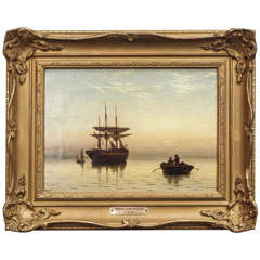 Lovely Oil on Canvas by George Stainton titled "Evening Harbor Scene"