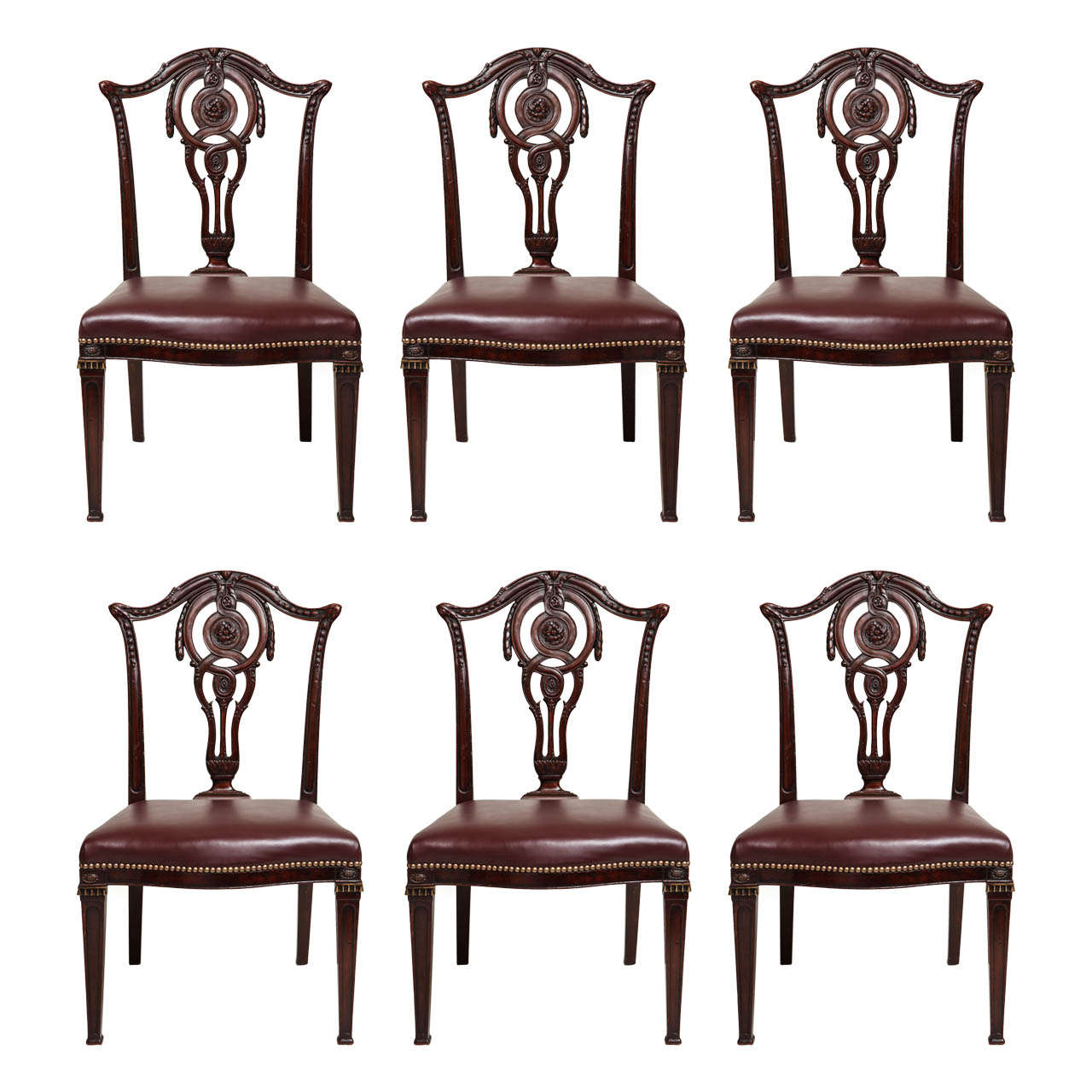 Ensemble de six chaises de salle à manger néoclassiques anglaises