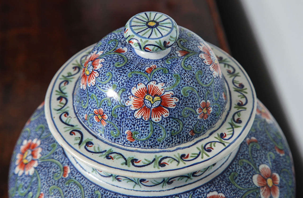 Dutch 18th Century Polychrome Delft Lidded Jar