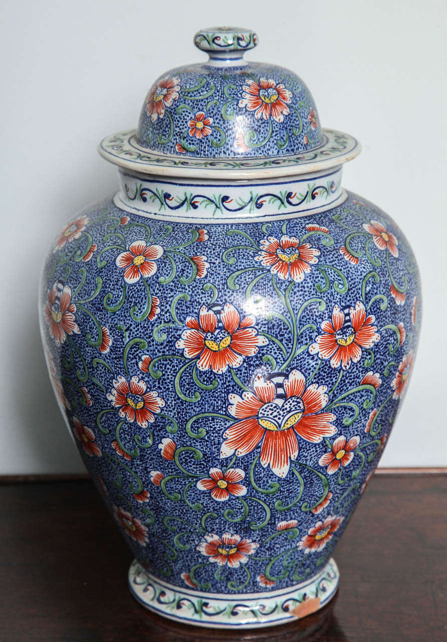 Earthenware 18th Century Polychrome Delft Lidded Jar