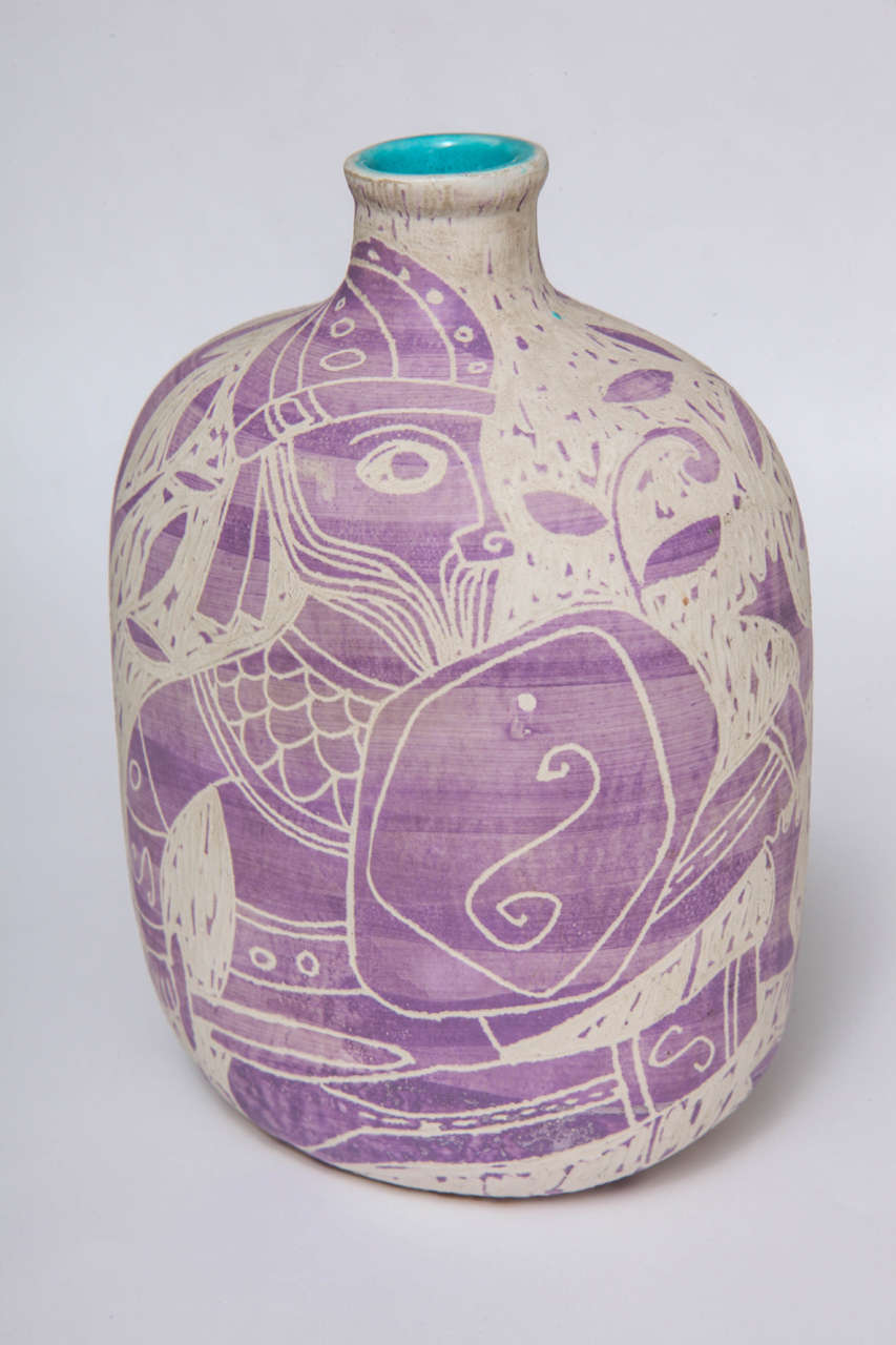 Double-Signed Warrior Vase by Fantoni