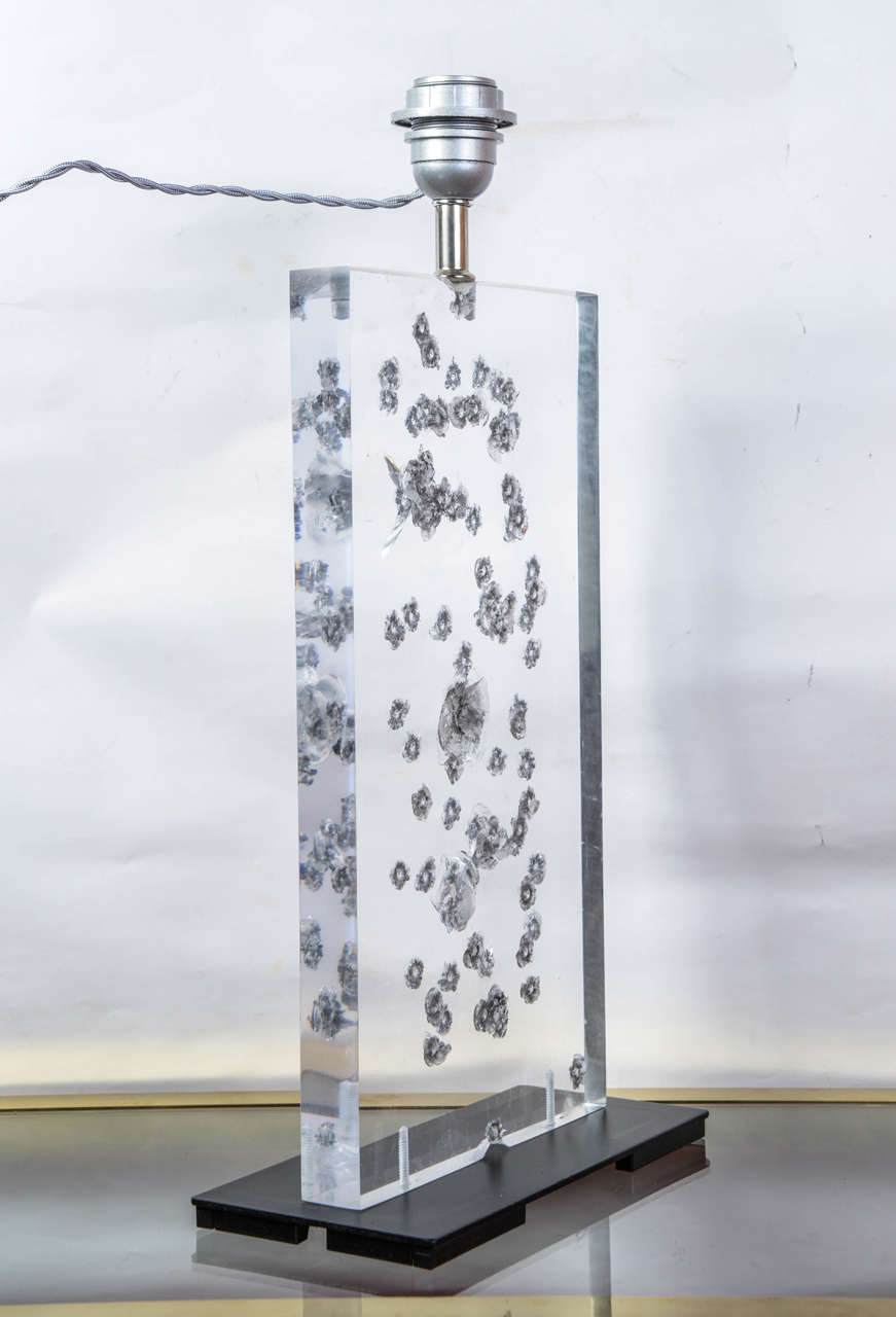 Pair of lucite lamps with bullet impacts in the style of Romeo Paris