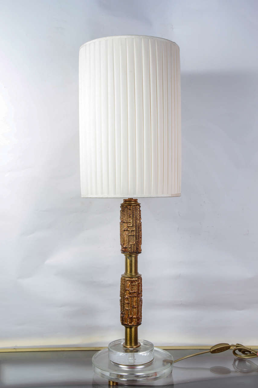 Pair of lamps designed by Luciano Frigerio.
Glass and solid bronze.
No shade provided.
Dimensions given without shade.