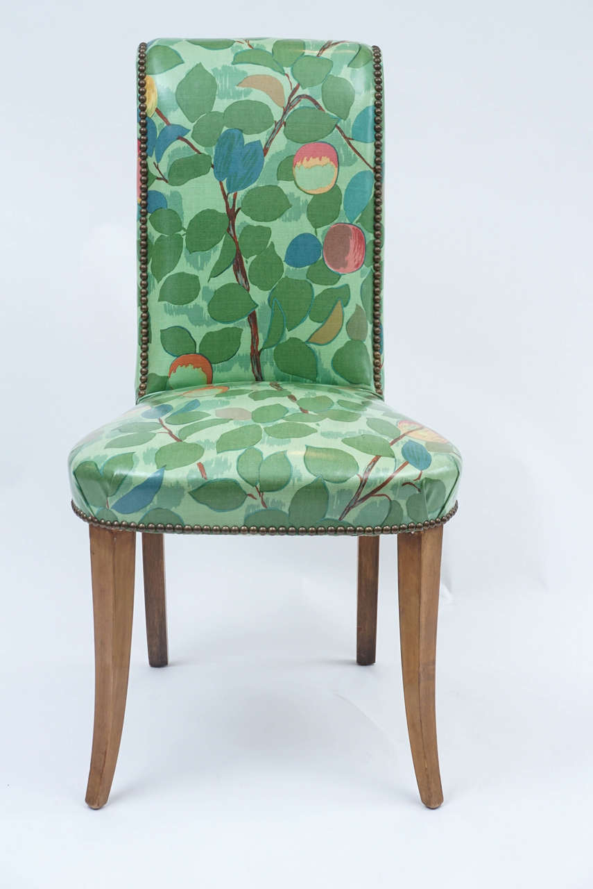 Wonderful Vinyl Dining or Chairs in Chic Floral Print with Nailheads at