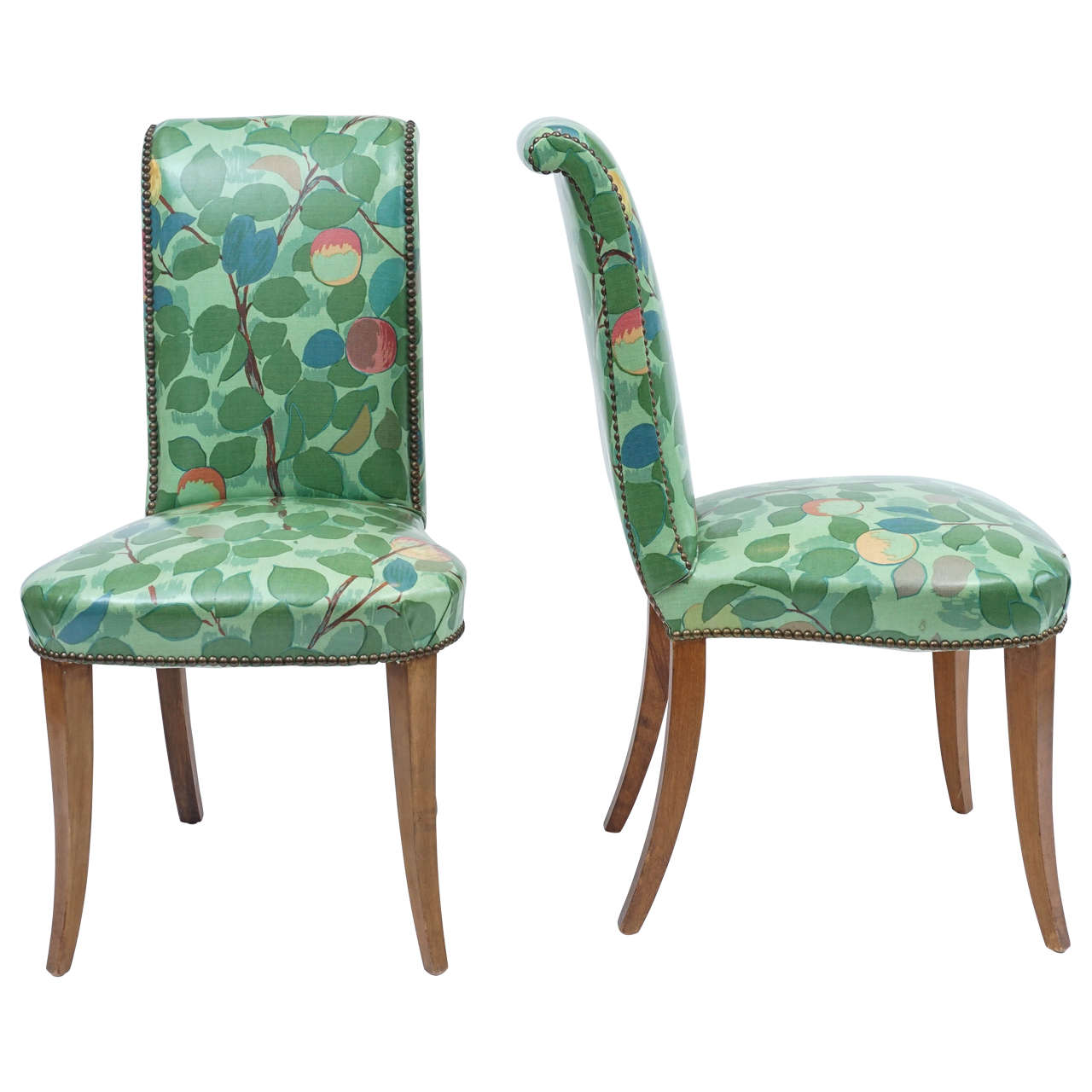 Wonderful Vinyl Dining or Chairs in Chic Floral Print with Nailheads at