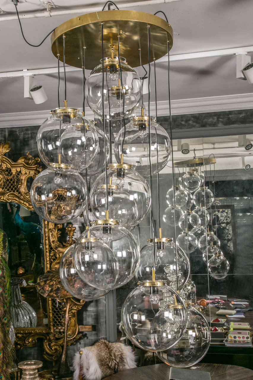 Modern Pendant Chandelier with Thirteen Glass Globes For Sale