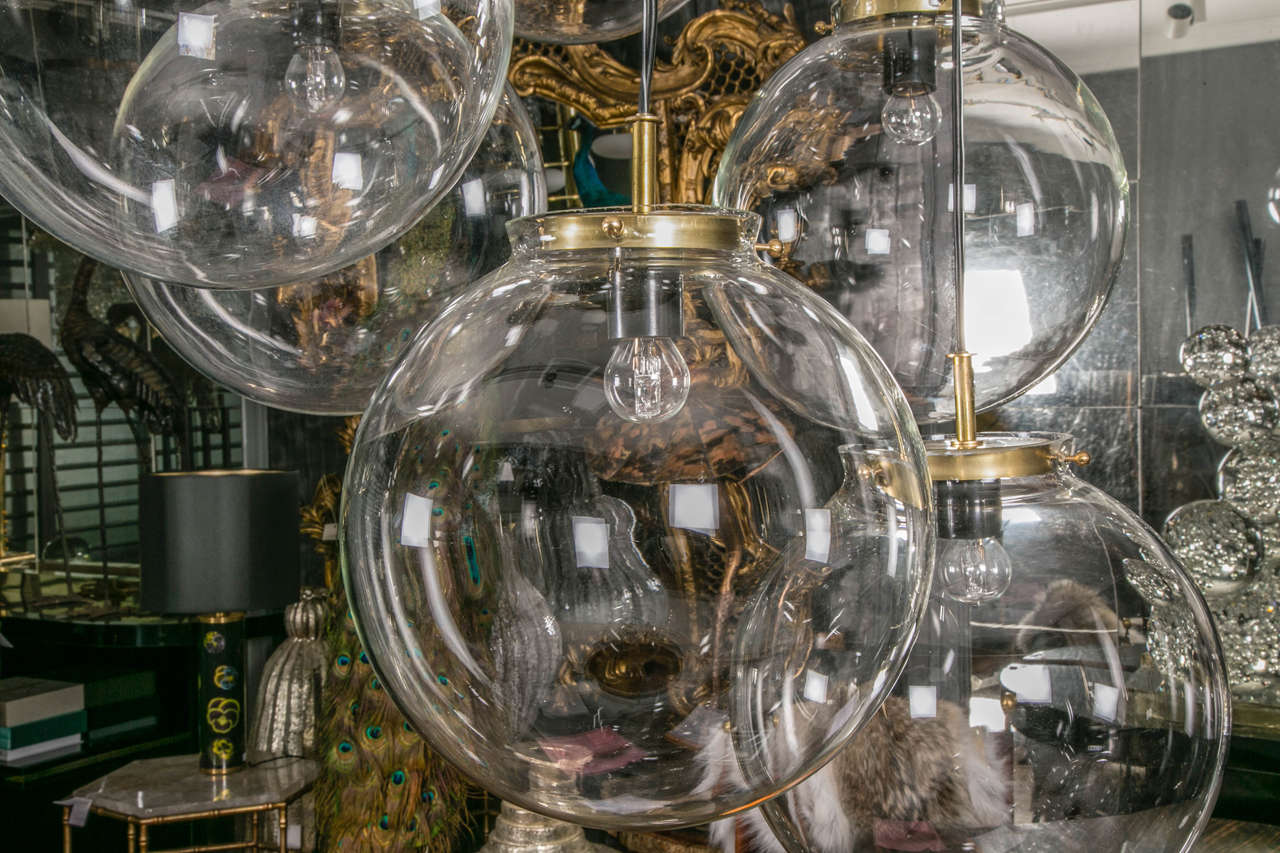French Pendant Chandelier with Thirteen Glass Globes For Sale