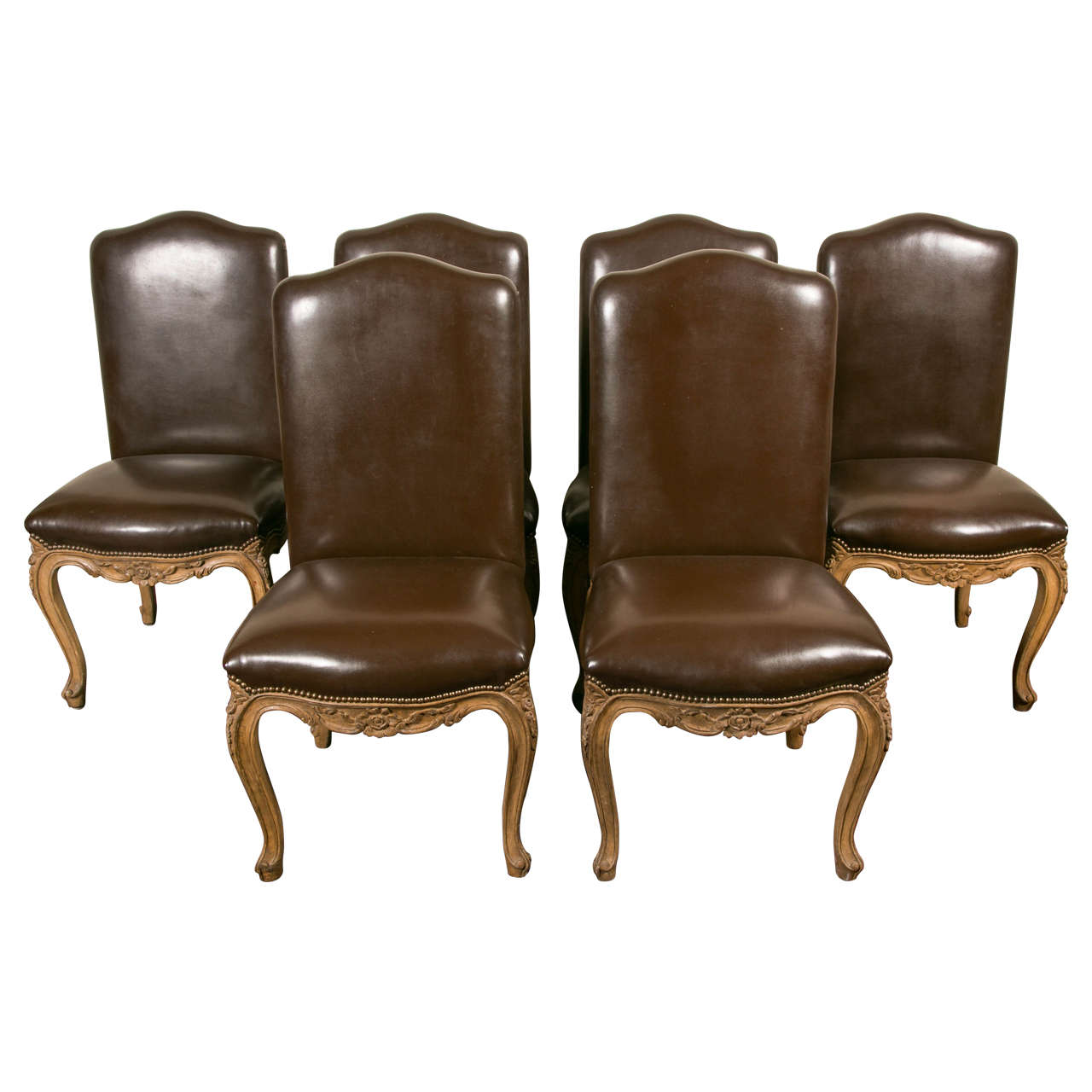 Six Large Dining Chairs in the Style of Louis XV For Sale