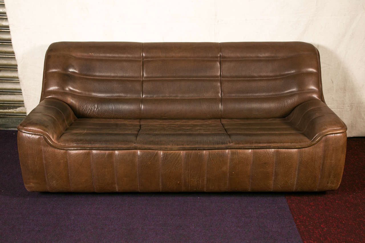 Swiss Thick Buffalo Leather Sofa by De Sede, 1970s For Sale