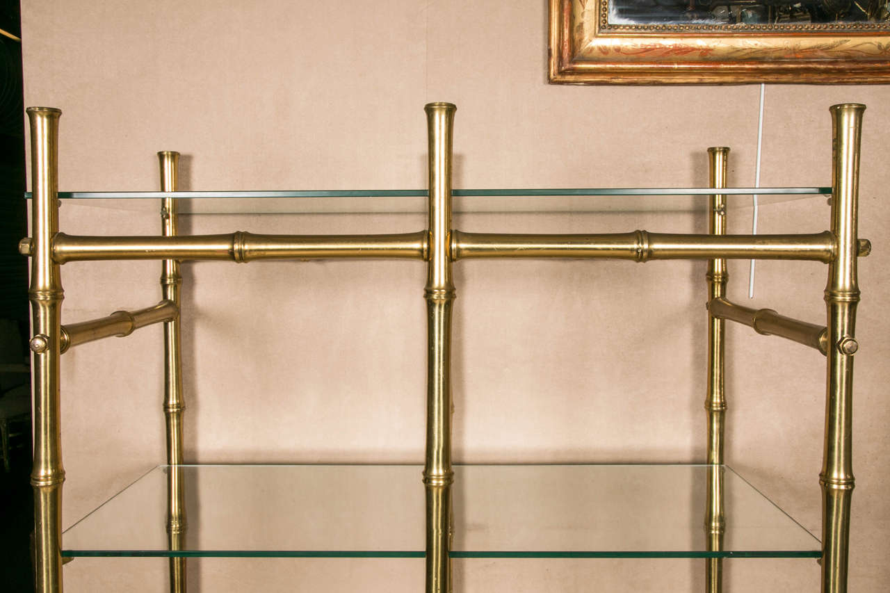 Mid-20th Century 1950s Pair of Gilt Bronze Shelves in Faux Bamboo