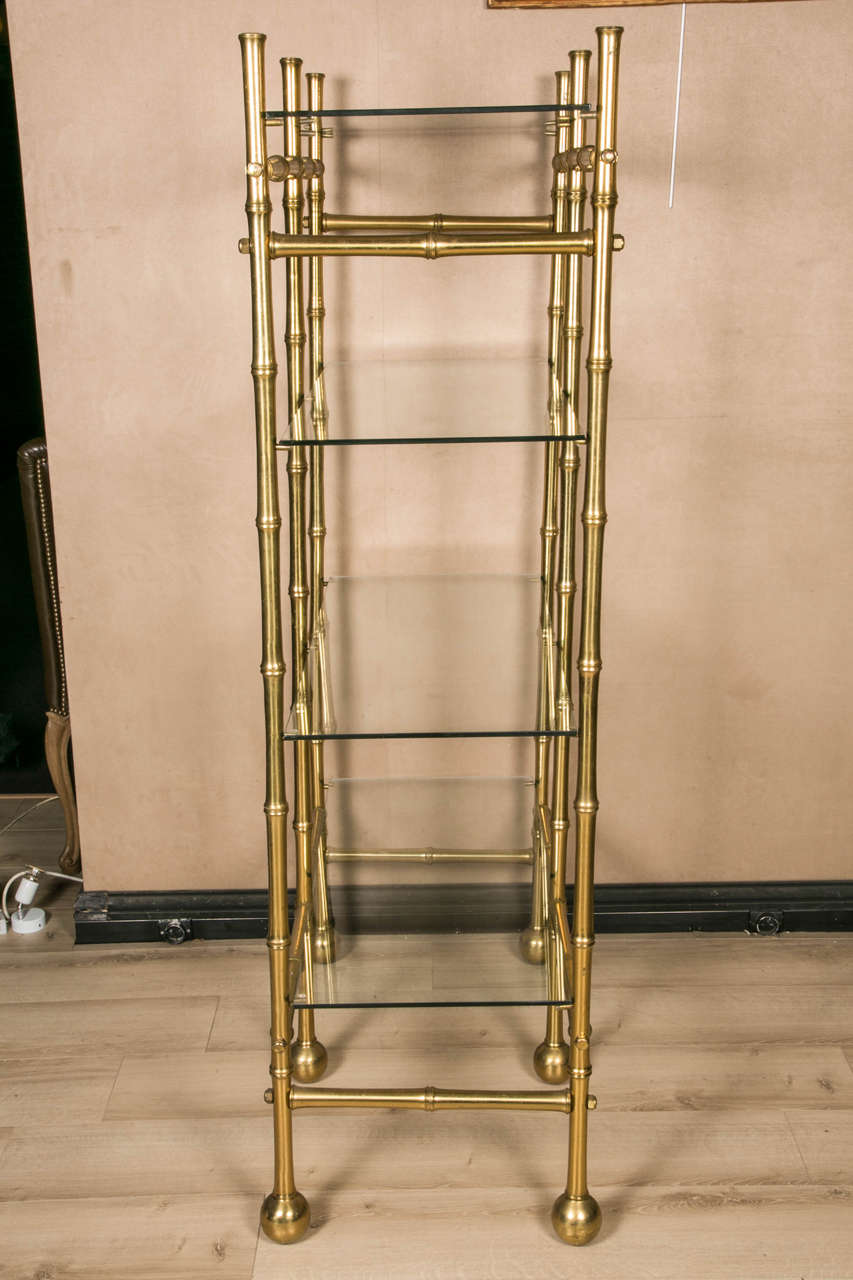 1950s Pair of Gilt Bronze Shelves in Faux Bamboo 2
