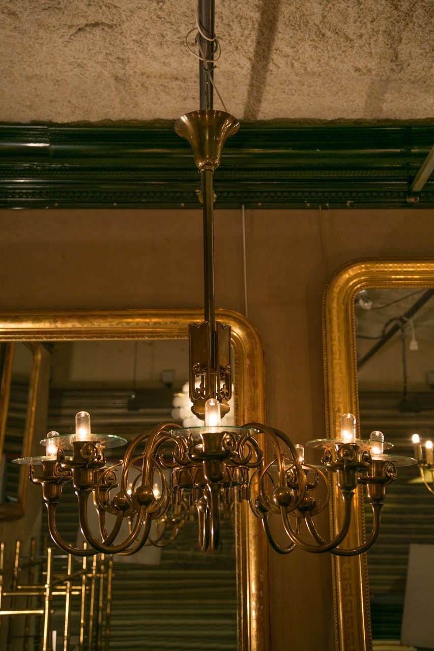 European Chandelier, Bronze and Brass Designed by an Architect in the 1940s For Sale