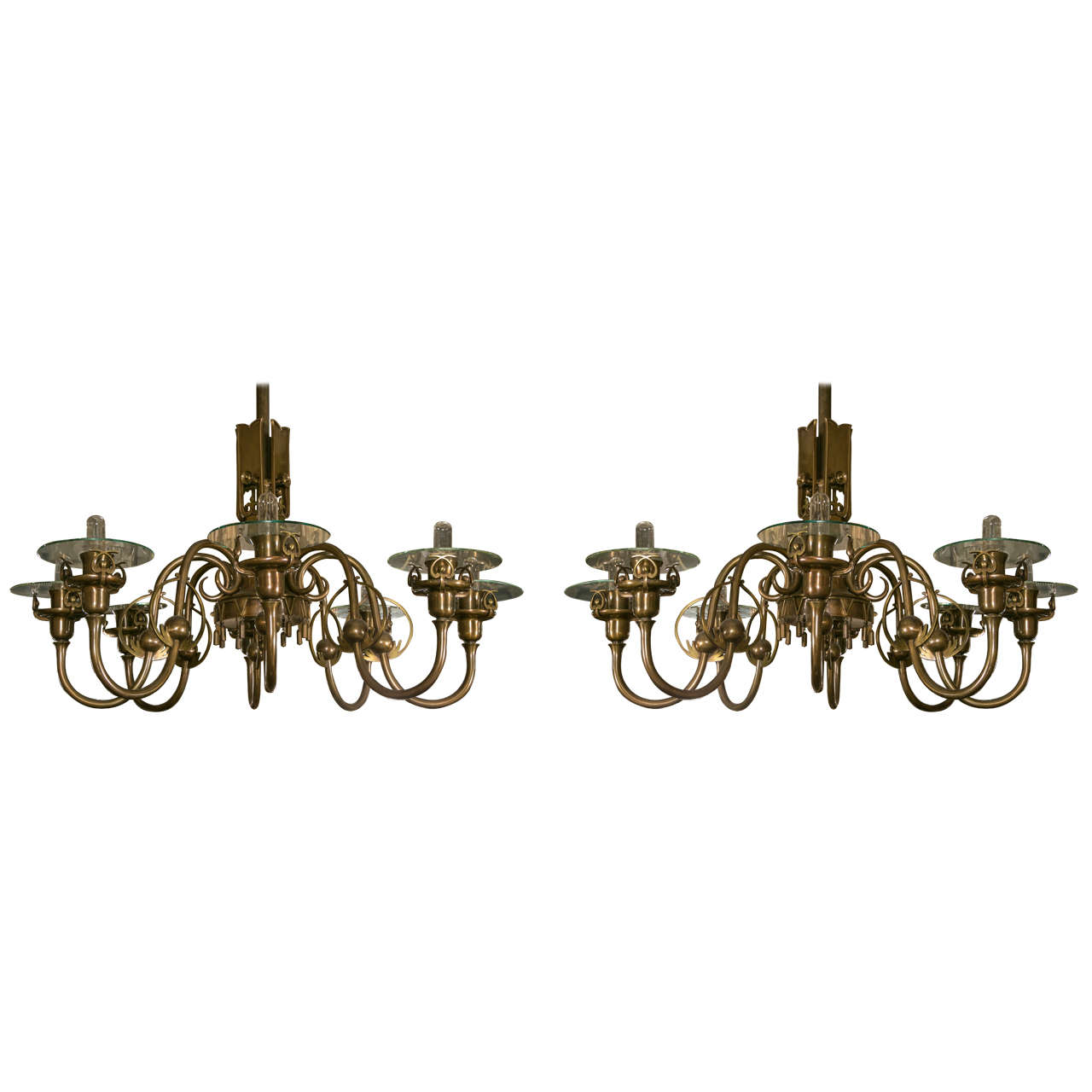 Nice chandelier designed by an architect in the 1940s,
Bronze, brass and glass.