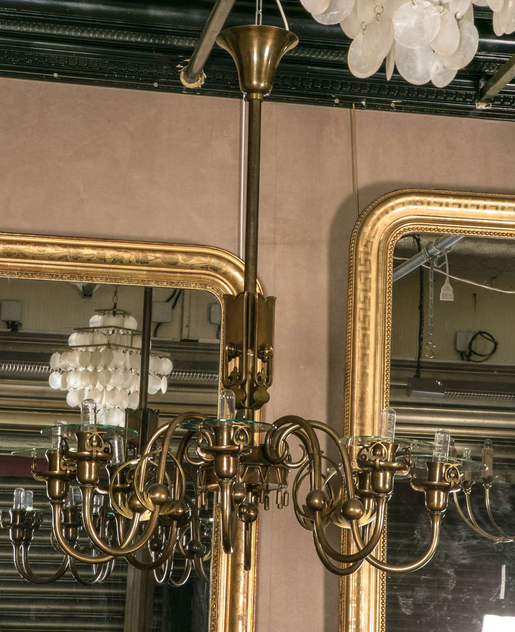 Chandelier, Bronze and Brass Designed by an Architect in the 1940s In Excellent Condition For Sale In Saint-Ouen, FR