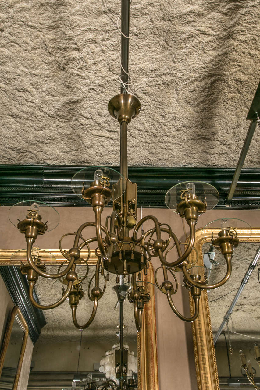 Mid-20th Century Chandelier, Bronze and Brass Designed by an Architect in the 1940s For Sale