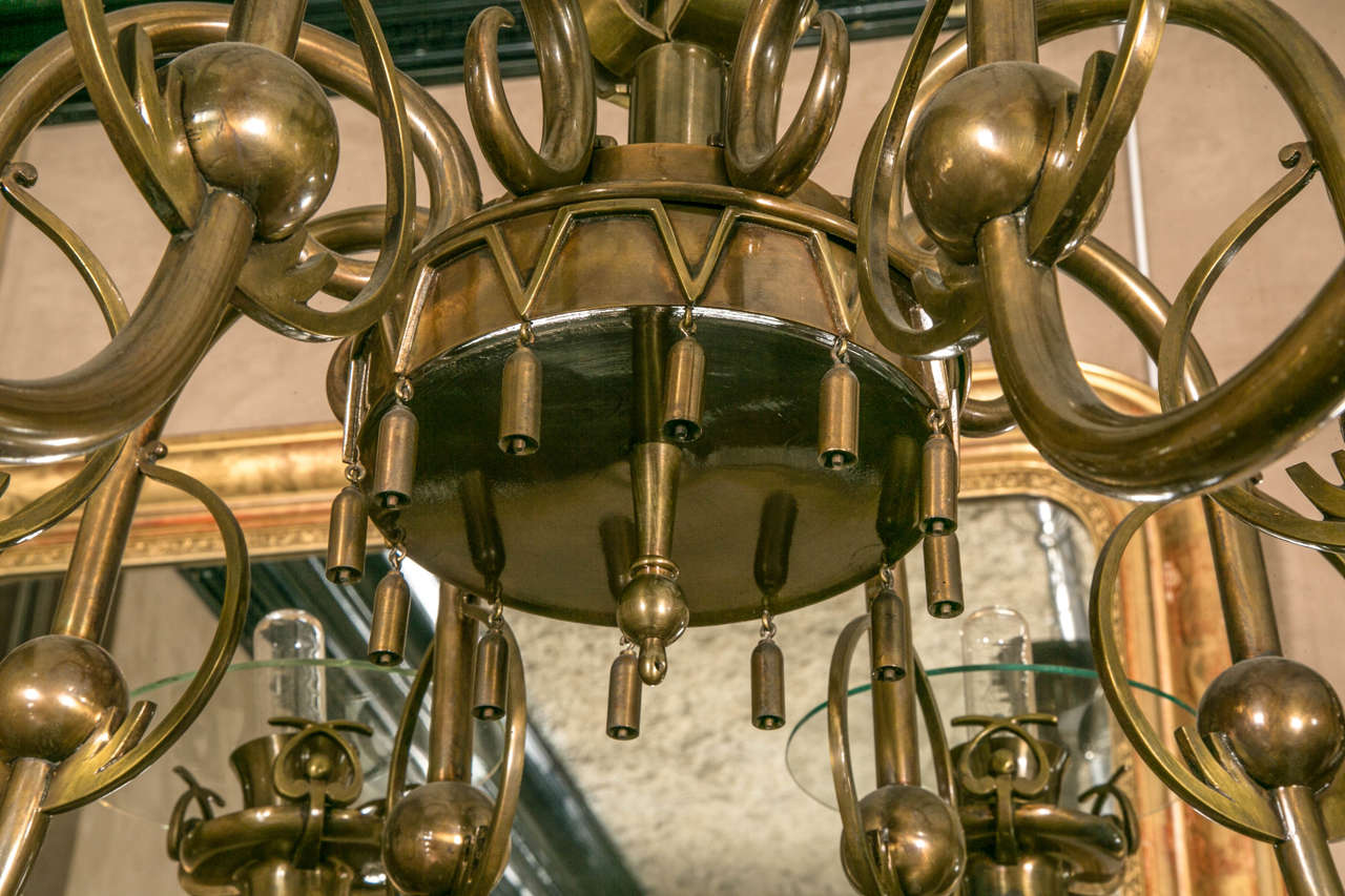 Chandelier, Bronze and Brass Designed by an Architect in the 1940s For Sale 2