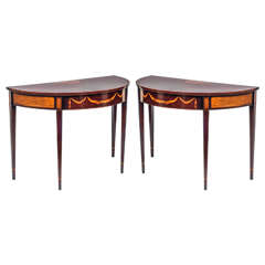 Exceptional Pair of Hepplewhite Demilune Console Tables