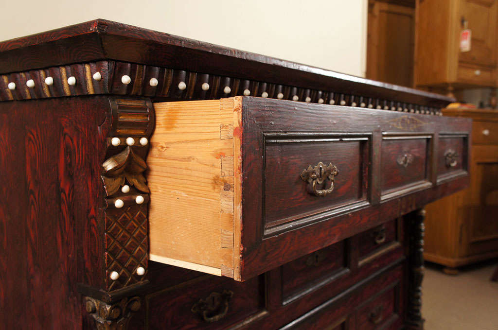 Hungarian Pine Chest of Drawers in Original Decorative Paint