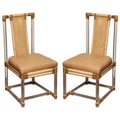 Pair of lucite and bamboo side chairs, McGuire c.1970