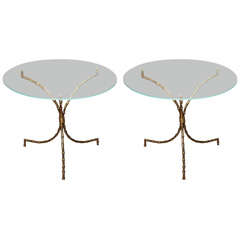 Pair Of Brass Faux Bamboo Tables In The Style Of Bagues, French