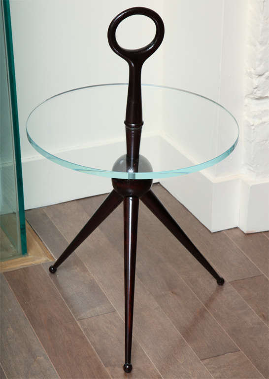 High Gloss Mahogany Tripod Drink Table, Italian  c. 1960