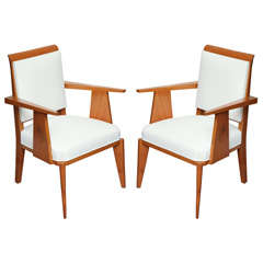 Pair of Petite Fruitwood Armchairs, French c. 1930