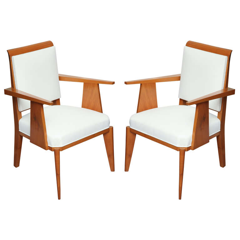 Pair of Petite Fruitwood Armchairs, French c. 1930 For Sale
