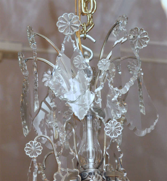 Antique French Baccarat Crystal and Silvered Bronze Chandelier In Excellent Condition In New Orleans, LA