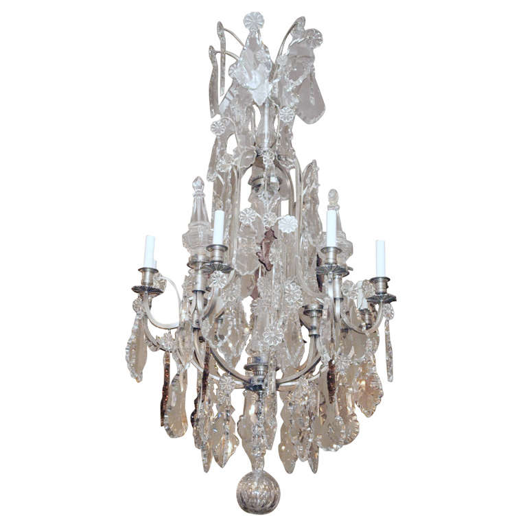 Antique French Baccarat Crystal and Silvered Bronze Chandelier