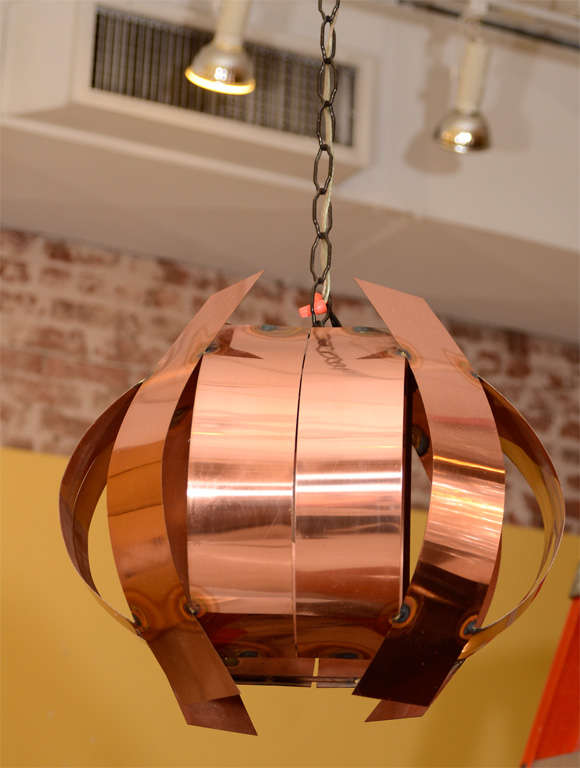 Handsome copper light fixture in a simple and striking form. Please contact for location. 