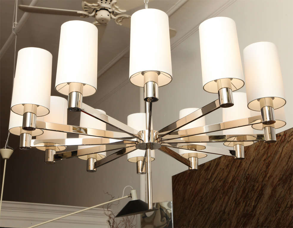 A 1950s Mid Century Modern architectural ceiling fixture polished nickel Italy 1950's
New sockets and rewired