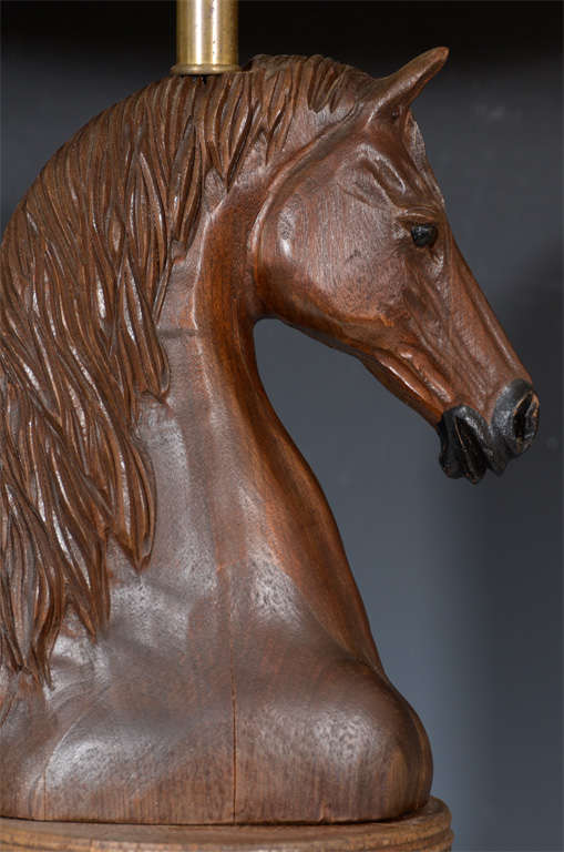American Single Mid Century Hand Carved Horse Head Lamp