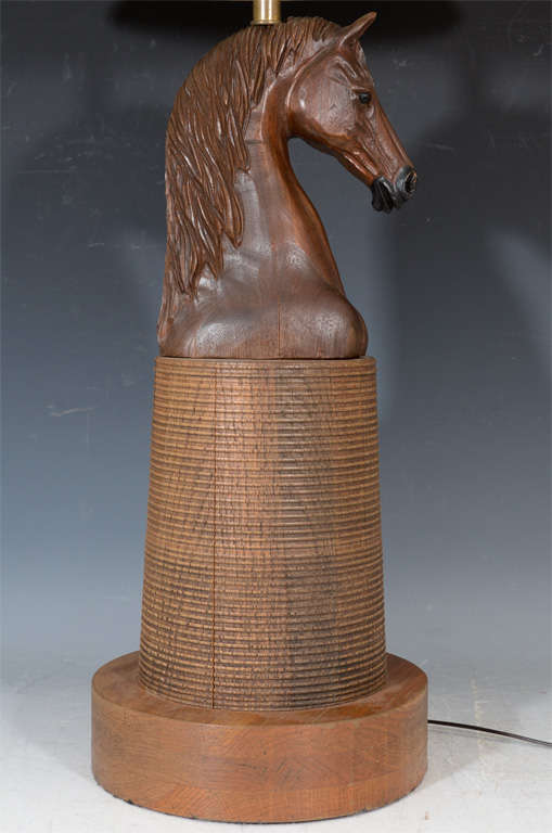 20th Century Single Mid Century Hand Carved Horse Head Lamp