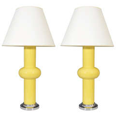 Pair of Mid Century Porcelain and Chrome Table Lamps