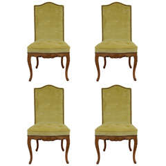 Set of Four Mid Century French Dining Chairs in Velvet