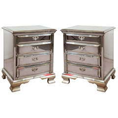 Pair of Vintage Four Drawer Mirrored Nightstands