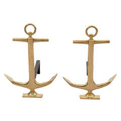 Pair of Mid Century Brass Anchor Andirons by Puritan