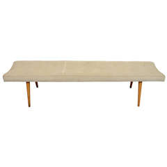 Long Mid Century Bench with Tufted Cushion; attr. to  Widdicomb