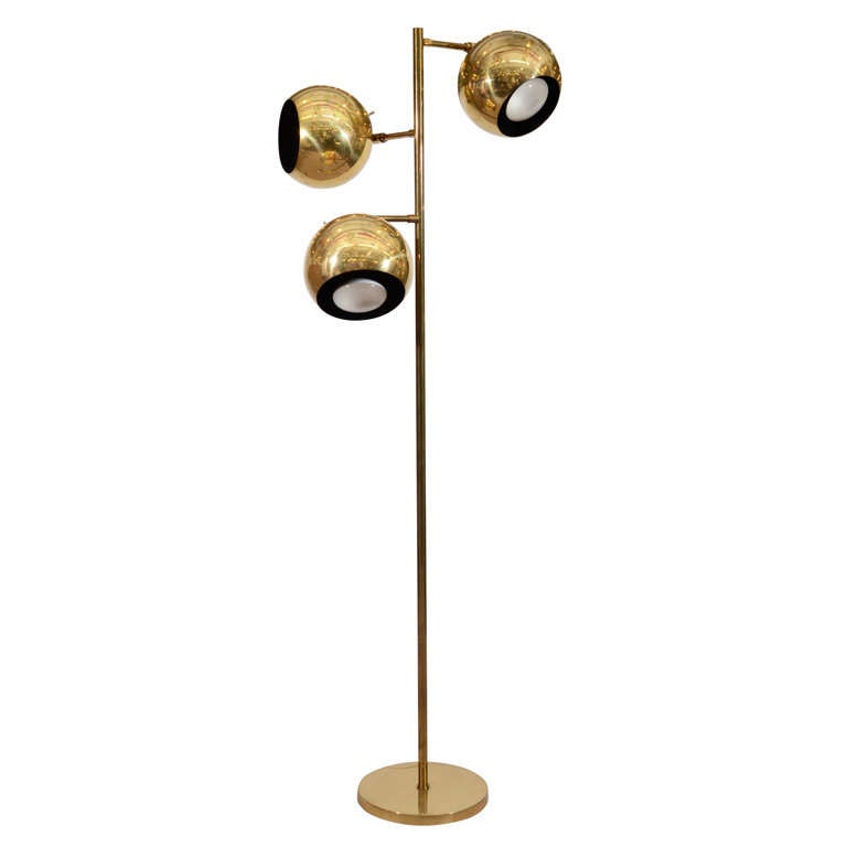 Mid Century Brass Floor Lamp with Globe Lights