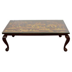 Mid Century Coffee or Cocktail Table with Inlaid Elephant Scene