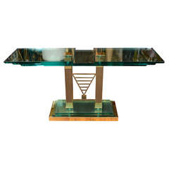 Italian Mid Century Console Table in Clear Glass and Brass