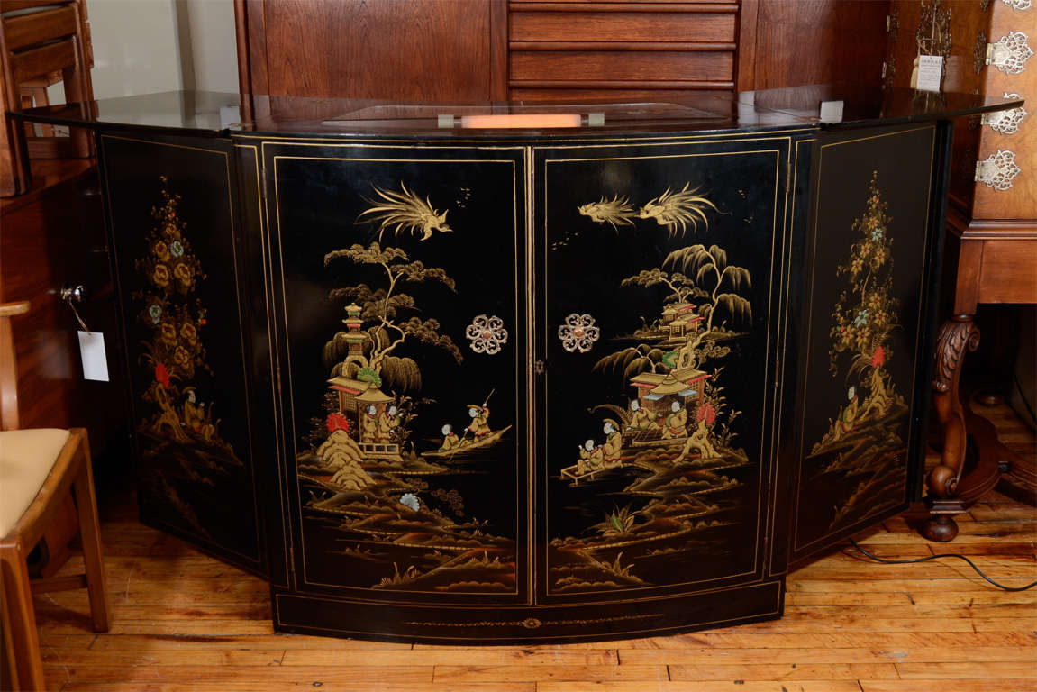 Vintage Art Deco Chinoiserie Bar with Fold Out Surface 3
