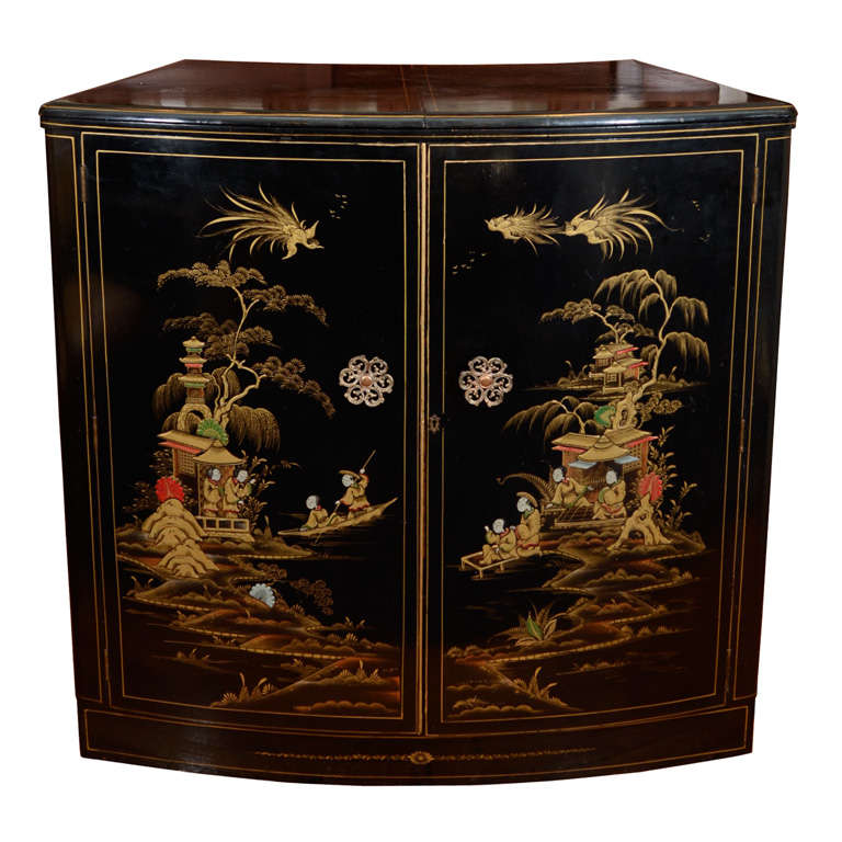 Vintage Art Deco Chinoiserie Bar with Fold Out Surface