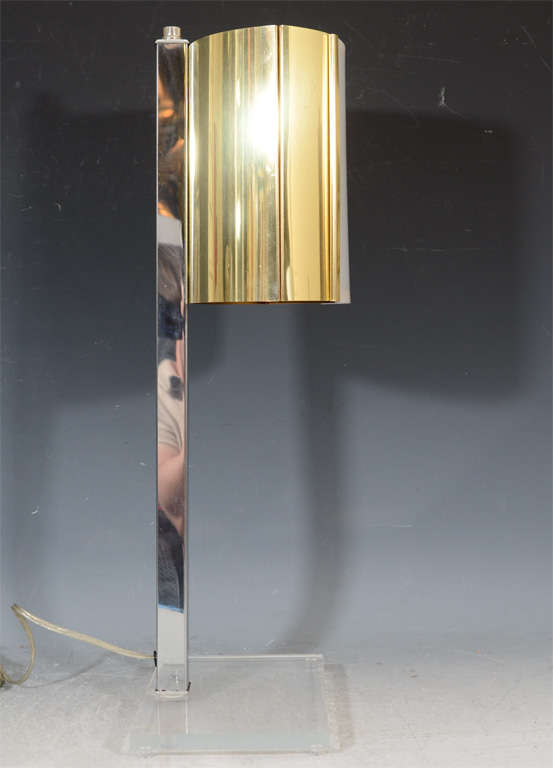 Pair of Charles Hollis Jones Lucite and Two-Tone Metal Lamps In Excellent Condition In Mount Penn, PA